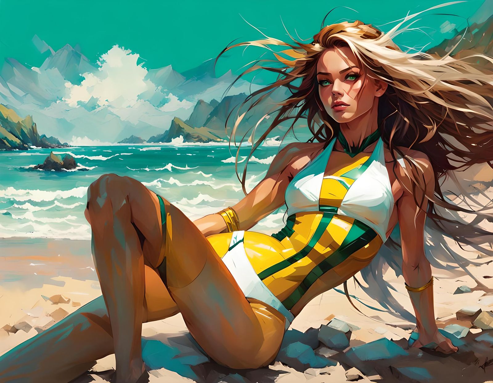 Rogue from X-Men in Anime Art Style