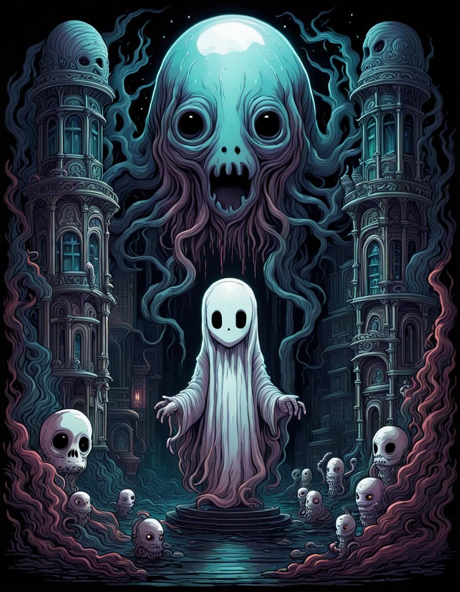 Adorable Ghost in Dark Academia Fantasy Style