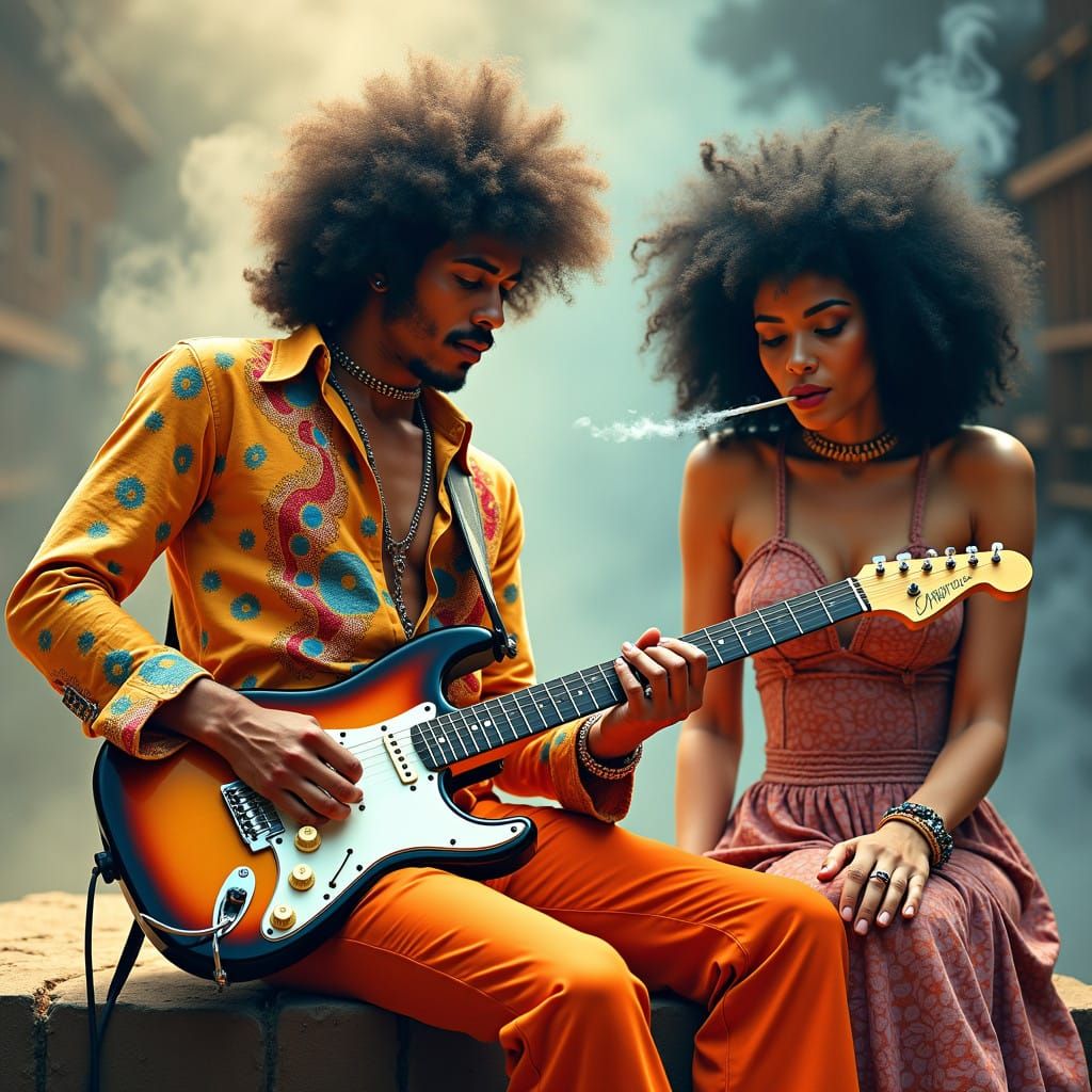 Psychedelic Rockstar Shreds with Intensity in 1970s-Inspired...