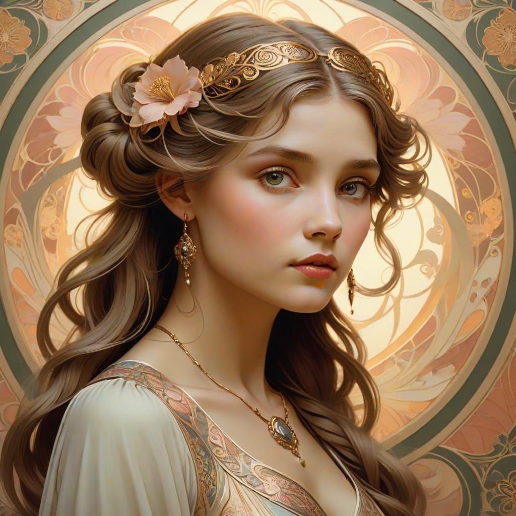 Art Nouveau Woman With Mesmerizing Gaze