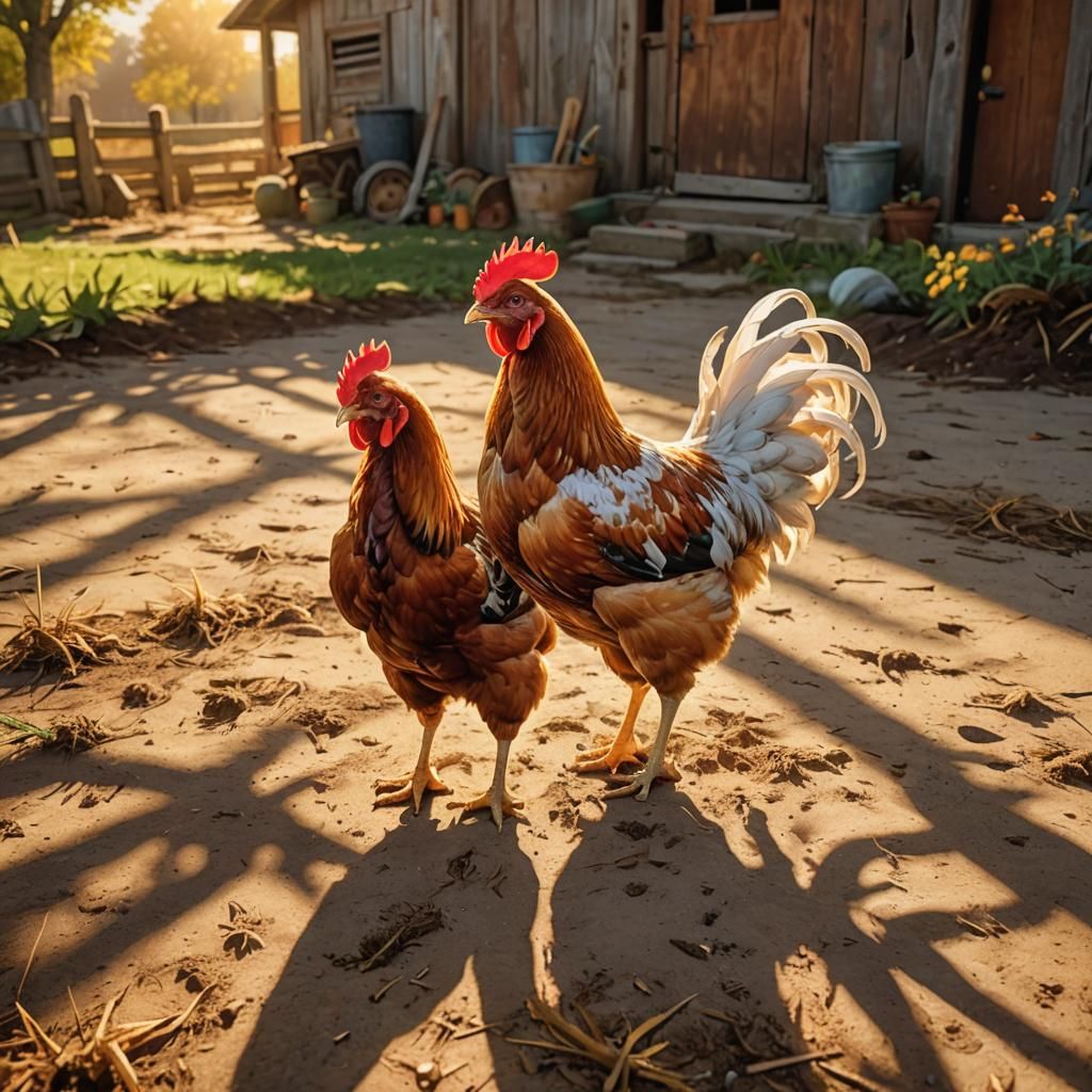 Chicken in Sunny Farmyard, Children's Book Style