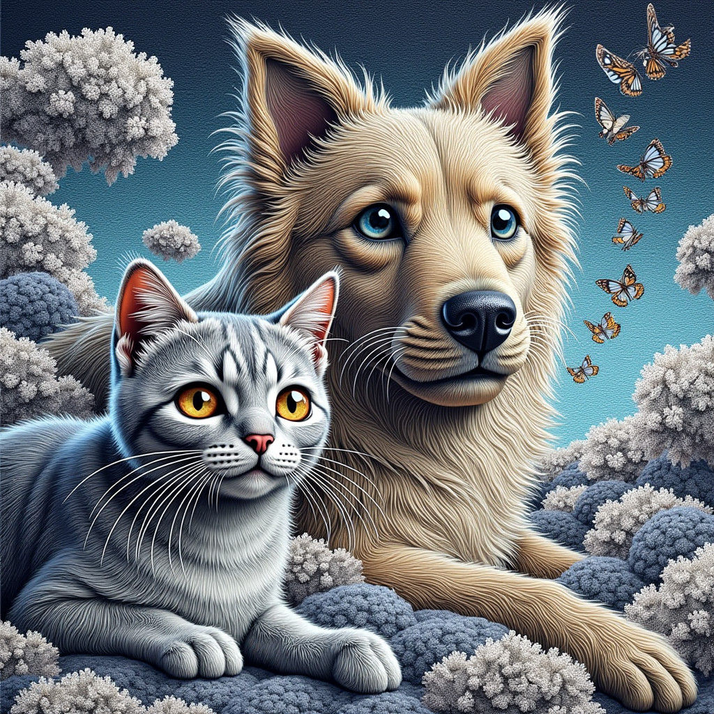 Hand-Embroidered Dog and Cat Figures in 8K UHD