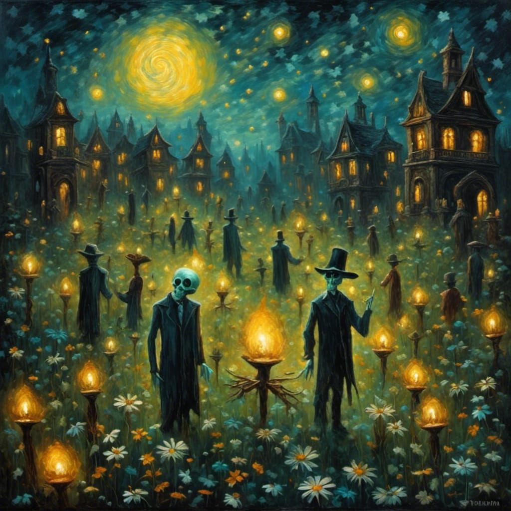 Sinister Graveyard with Zombie in Golden Age Style