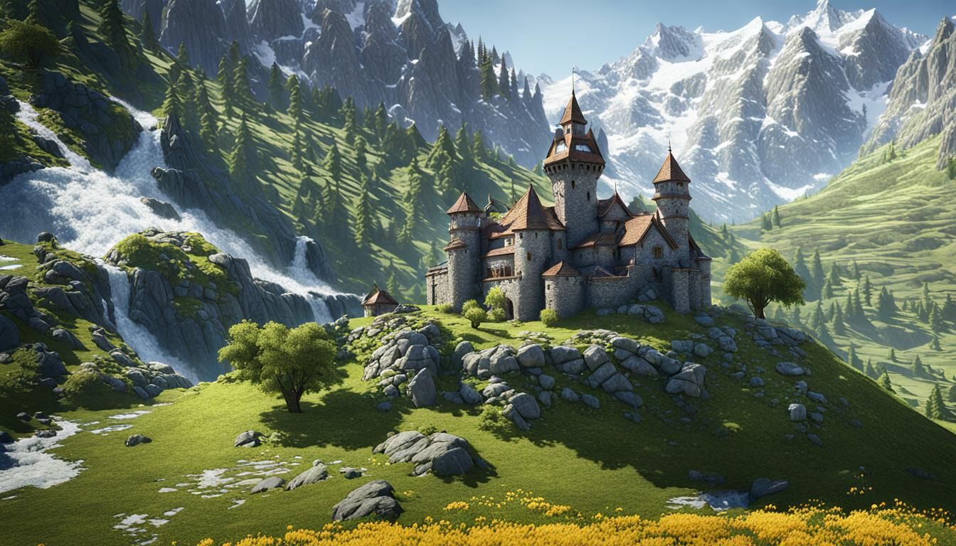 Majestic Castle in Spring Mountain Landscape