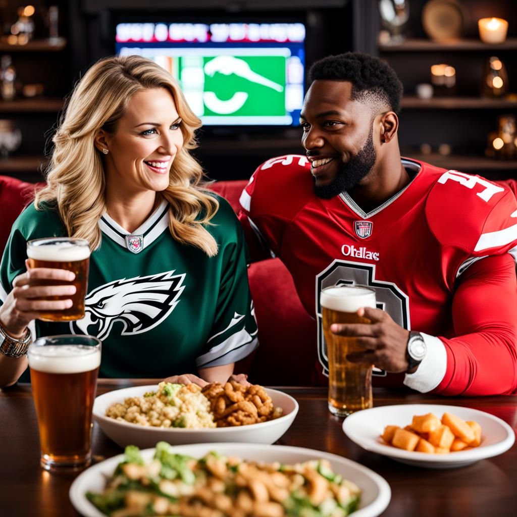 Couple in Jerseys Watching Football Together