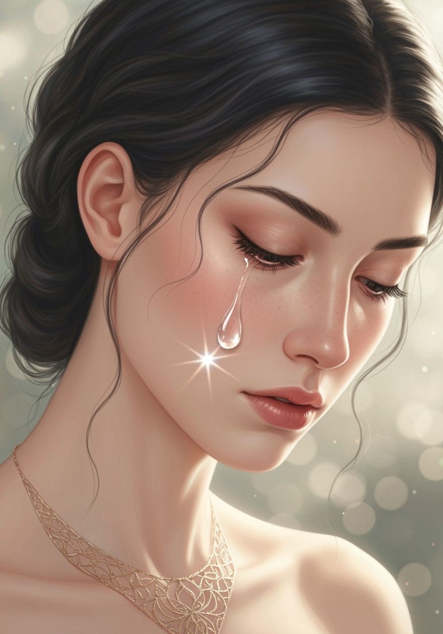 Woman's Tear Reflecting Sunset Scene