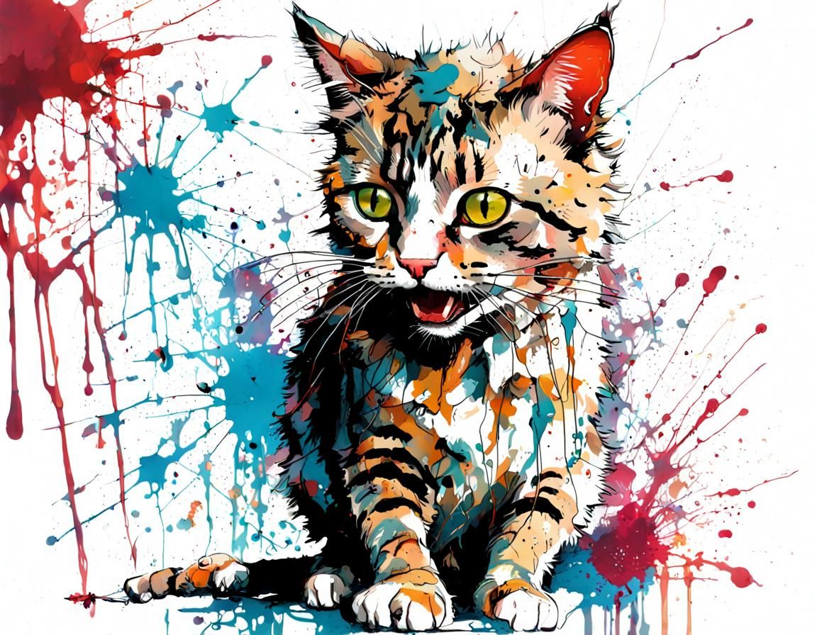 Little Cat - Ink Splatter Art