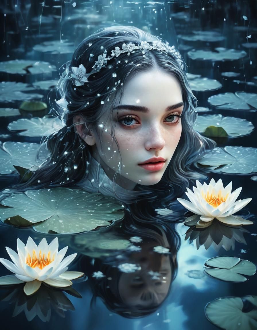 Magical Diamond Painting of Girl with Water Lilies