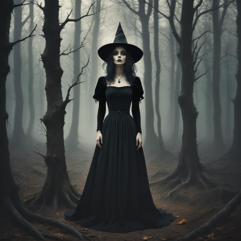 Surreal Witch in a Spooky Forest