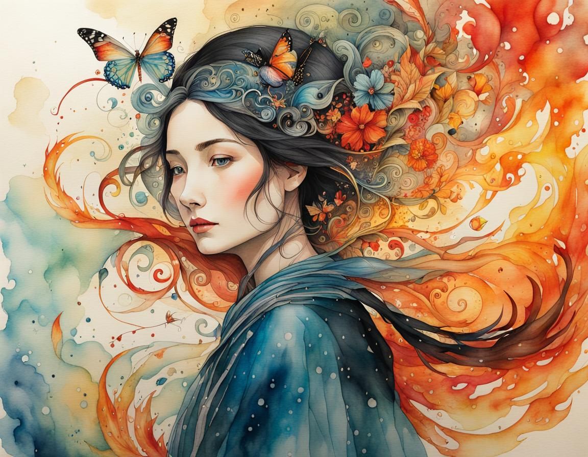 Water and Fire Personified: Whimsical Illustration