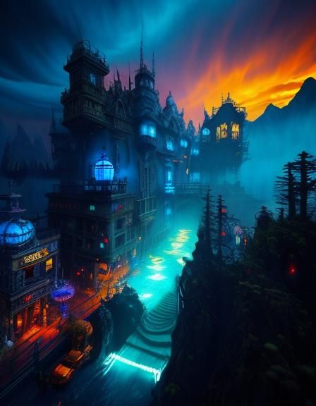 Jack Skellington and Koi Fish in Fantasy Landscape