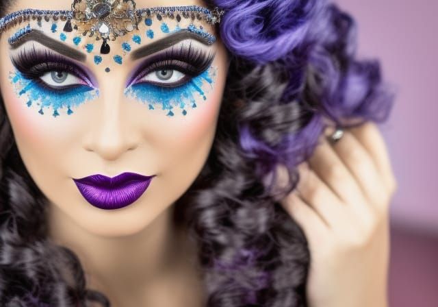 Detailed Face with Bold Eyeliner and Dark Blue Eyes