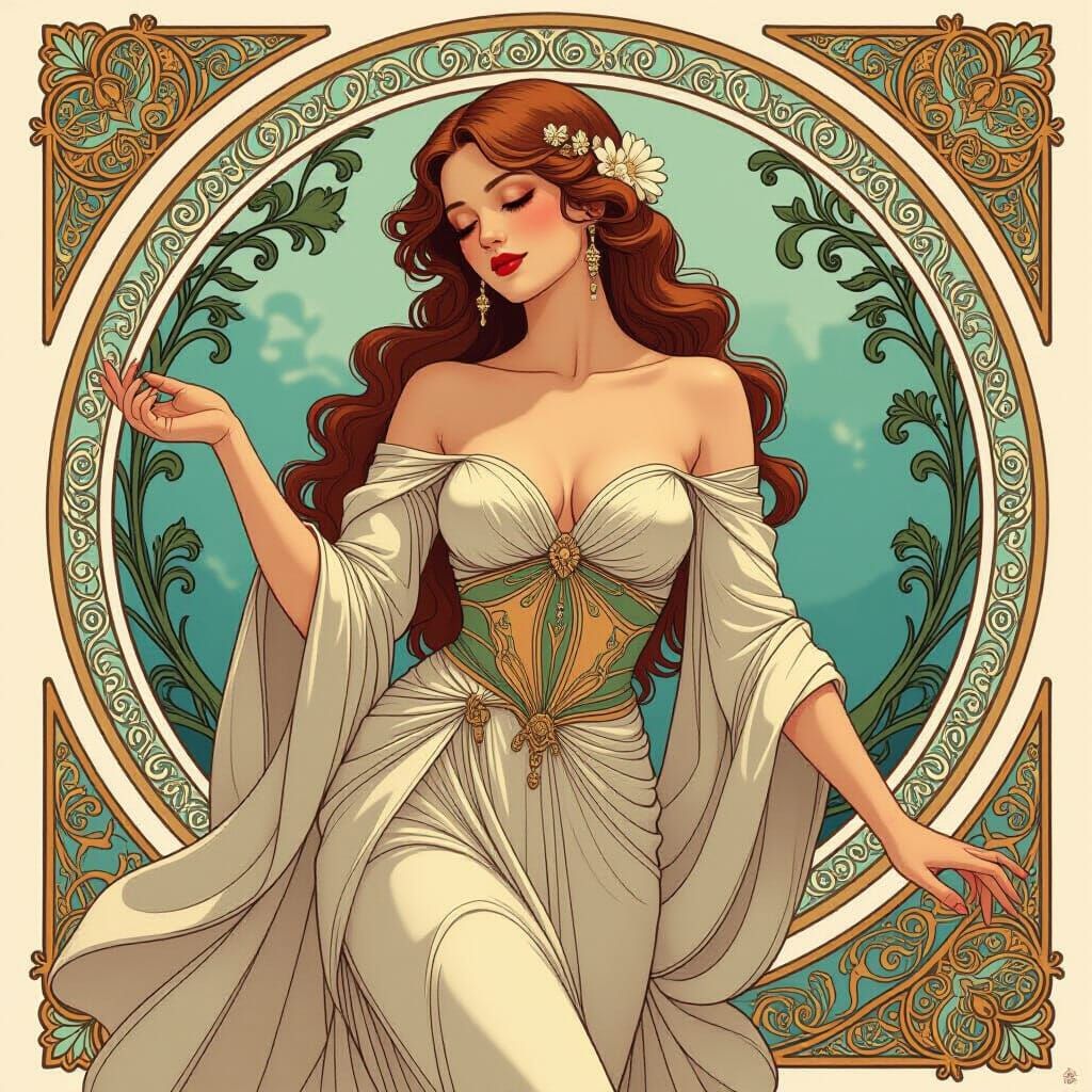 Elegant Woman in Art Nouveau Style