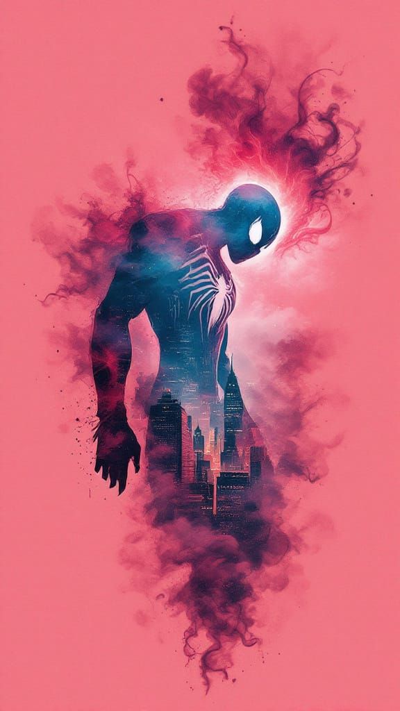Spider-Man Double Exposure with Venom Landscape