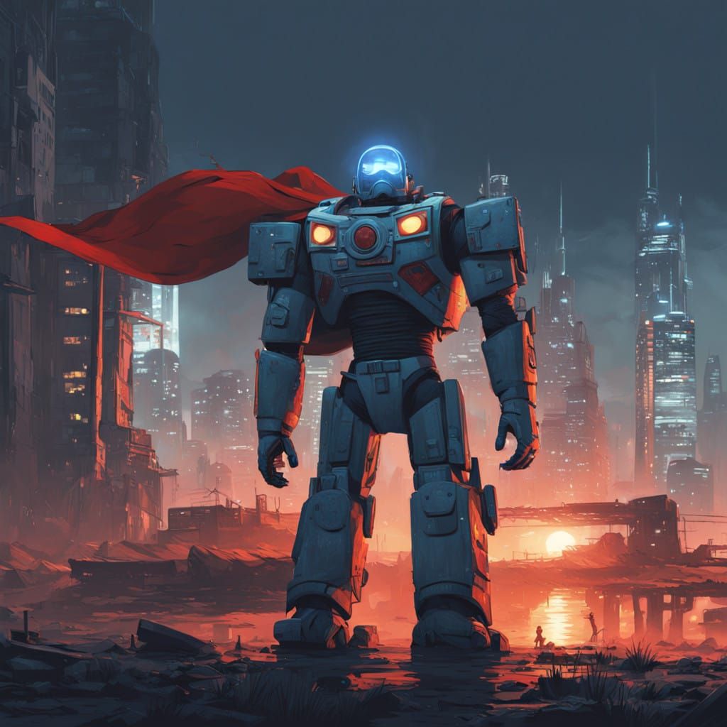 Heroic Space Ranger in Dark Cityscape