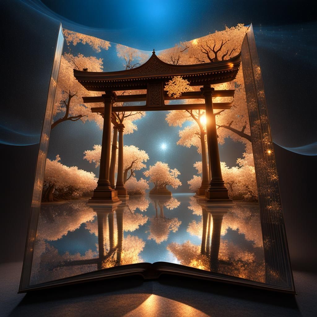 Ethereal Metaverse Pop-Up Book in Hiroshige Style