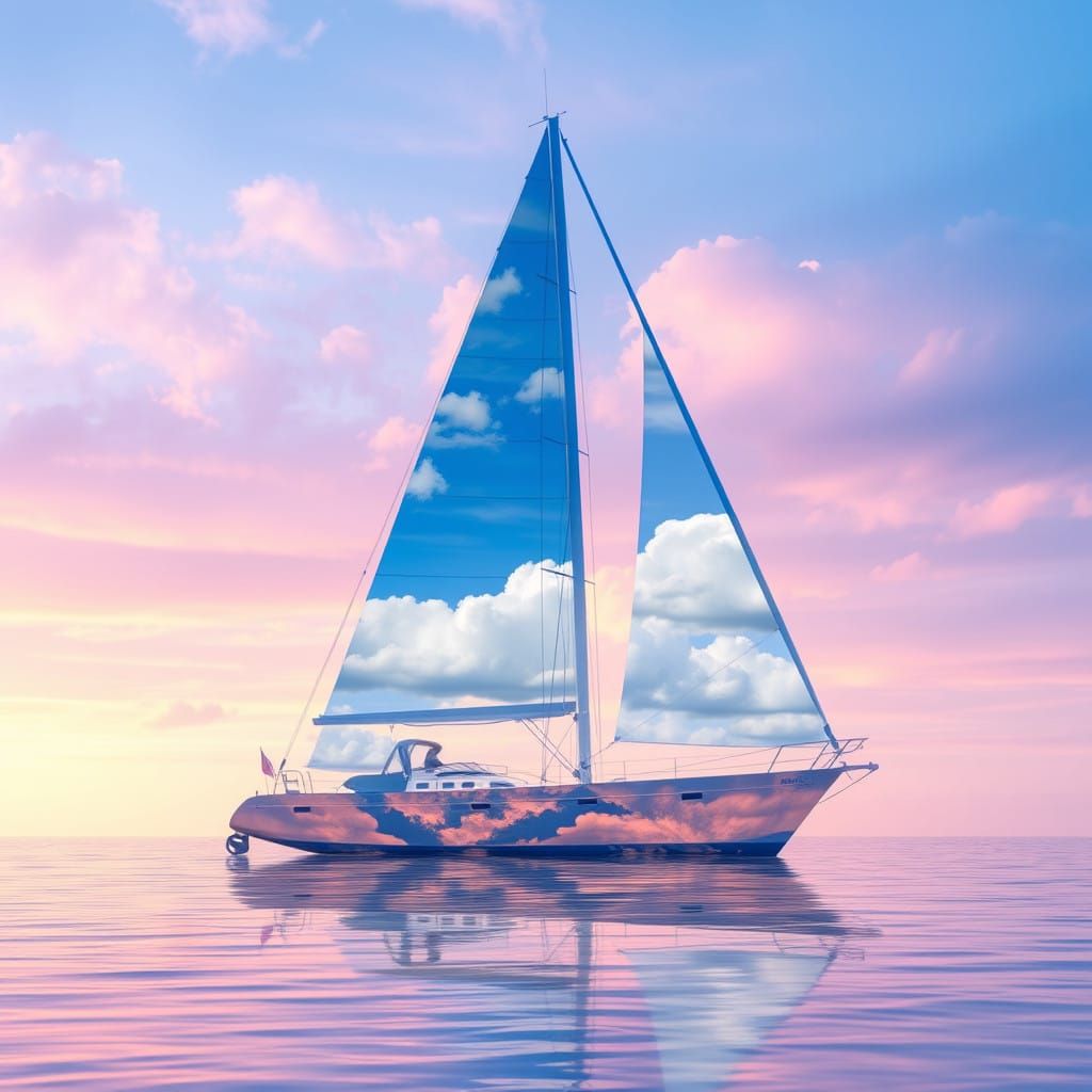 Sailboat Dreams Soar Among Clouds in Double Exposure Style