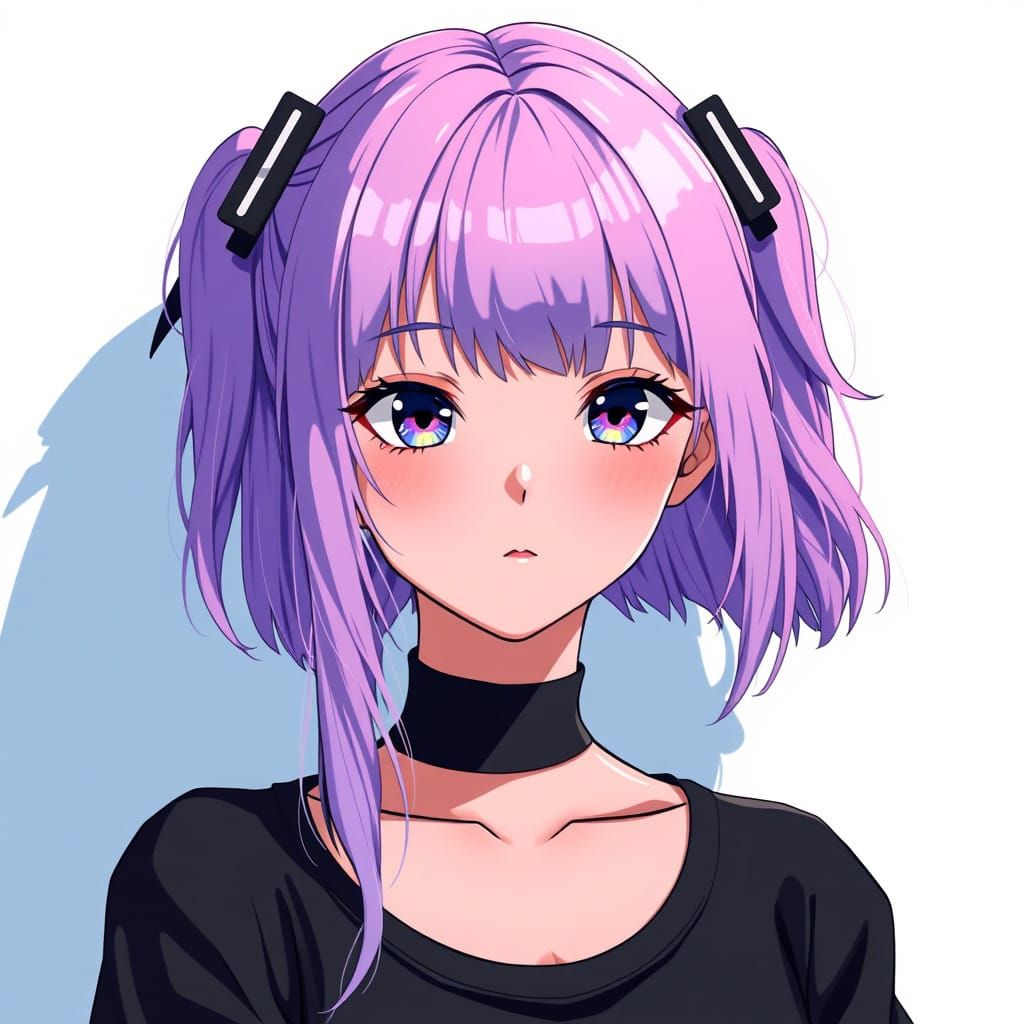 Vibrant Girl with Pastel Purple Hair in Flat Anime Style