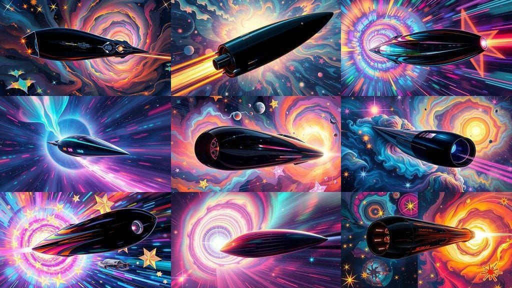Sleek Spaceship Races Through Kandinsky Star Vortex
