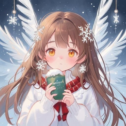 Festive Christmas Girl Portrait with Snowflake Wings