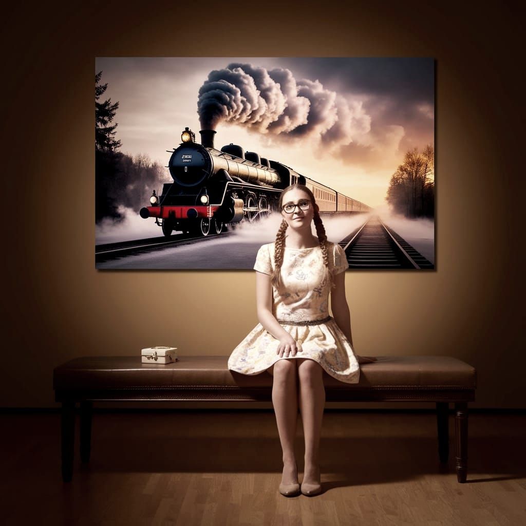 Steam Locomotive in a Dreamlike Gallery Scene