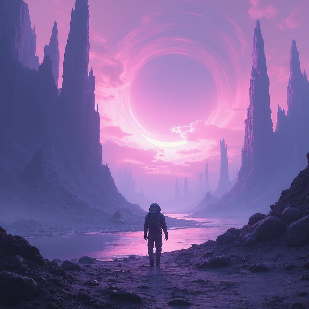 Astronaut Exploring Alien Planet with Crystal Formations