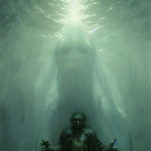 Horrific Underwater God in Gothic Engraving Style