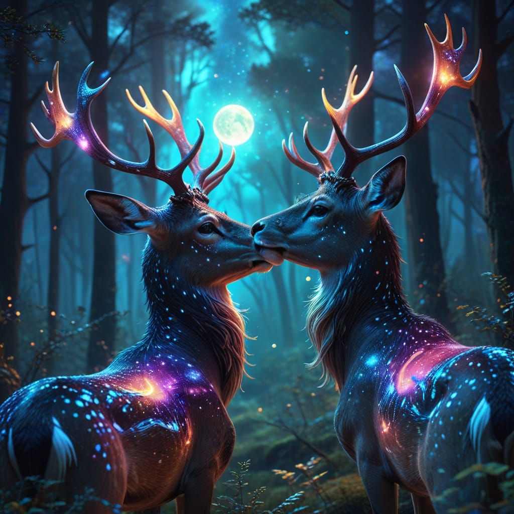 Magic Deer Guardians of Earth in Enchanted Forest