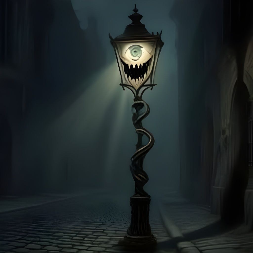 Evil Streetlamp Glows Menacingly in Dark Alley