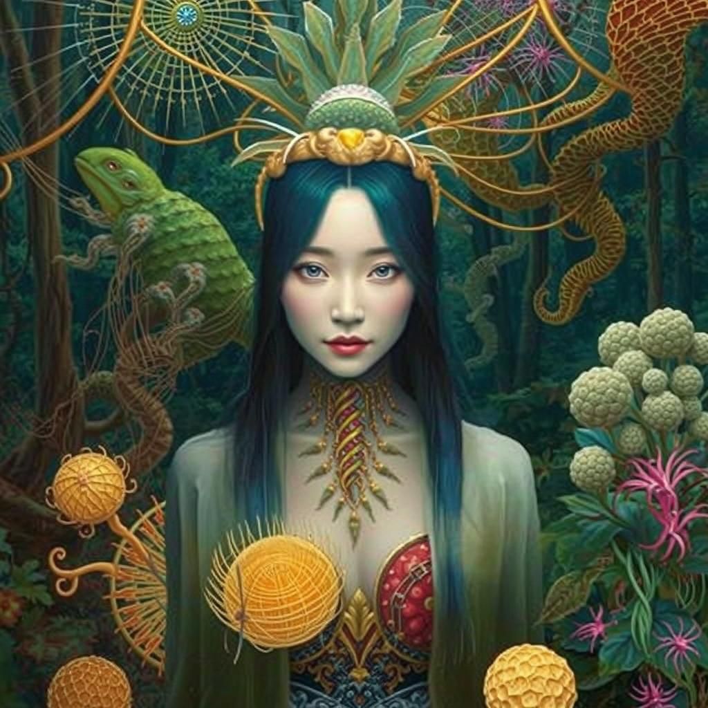Dragon-Woman Transhumanism in Forest: Fashion Magazine Art
