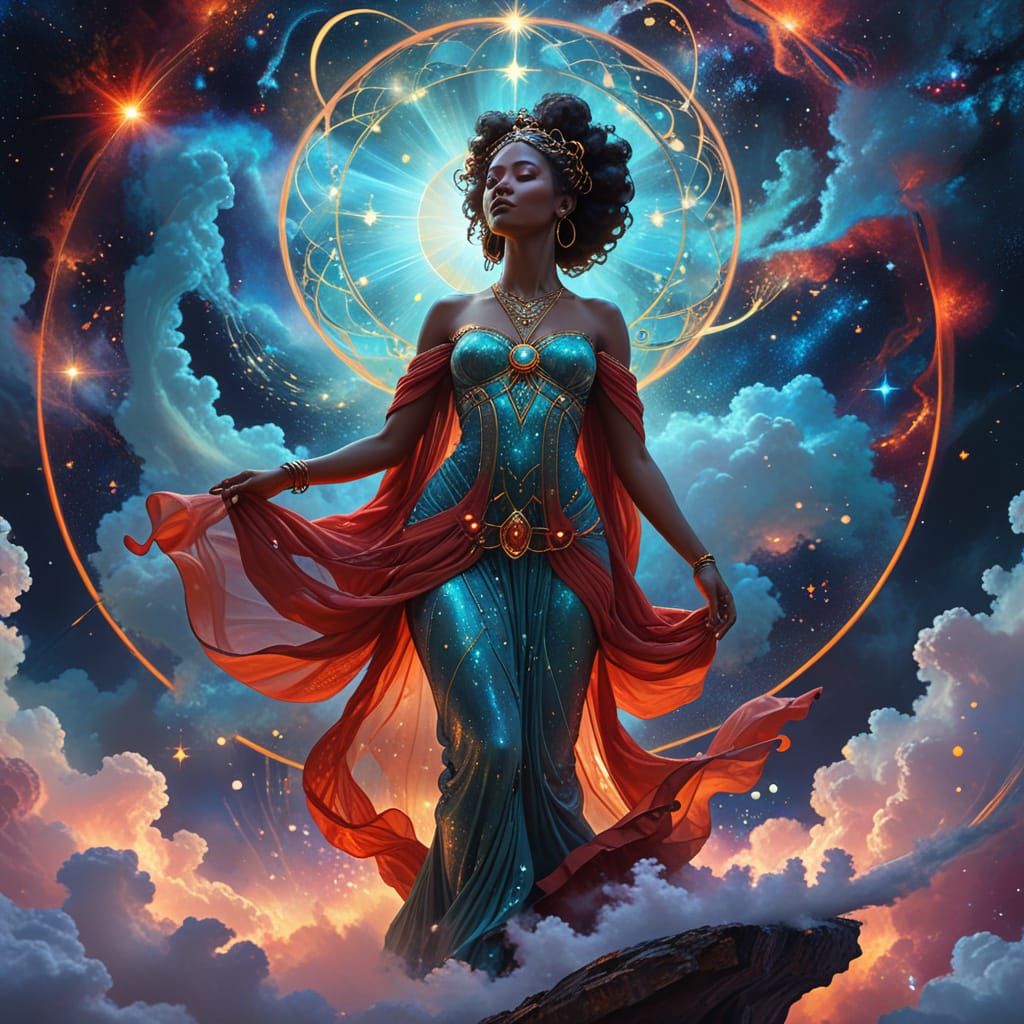 African Goddess in Cosmic Art Nouveau Style