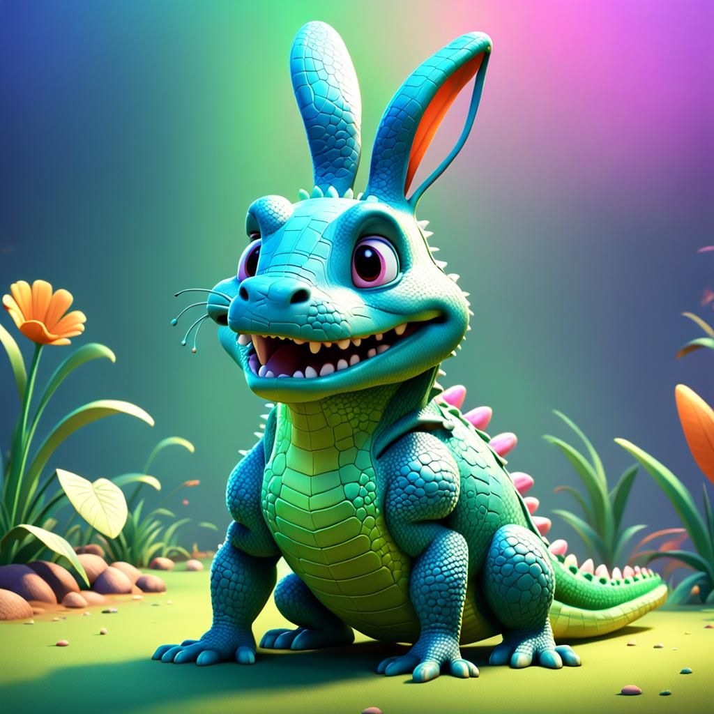 Bunny Crocodile Hybrid in 3D Style