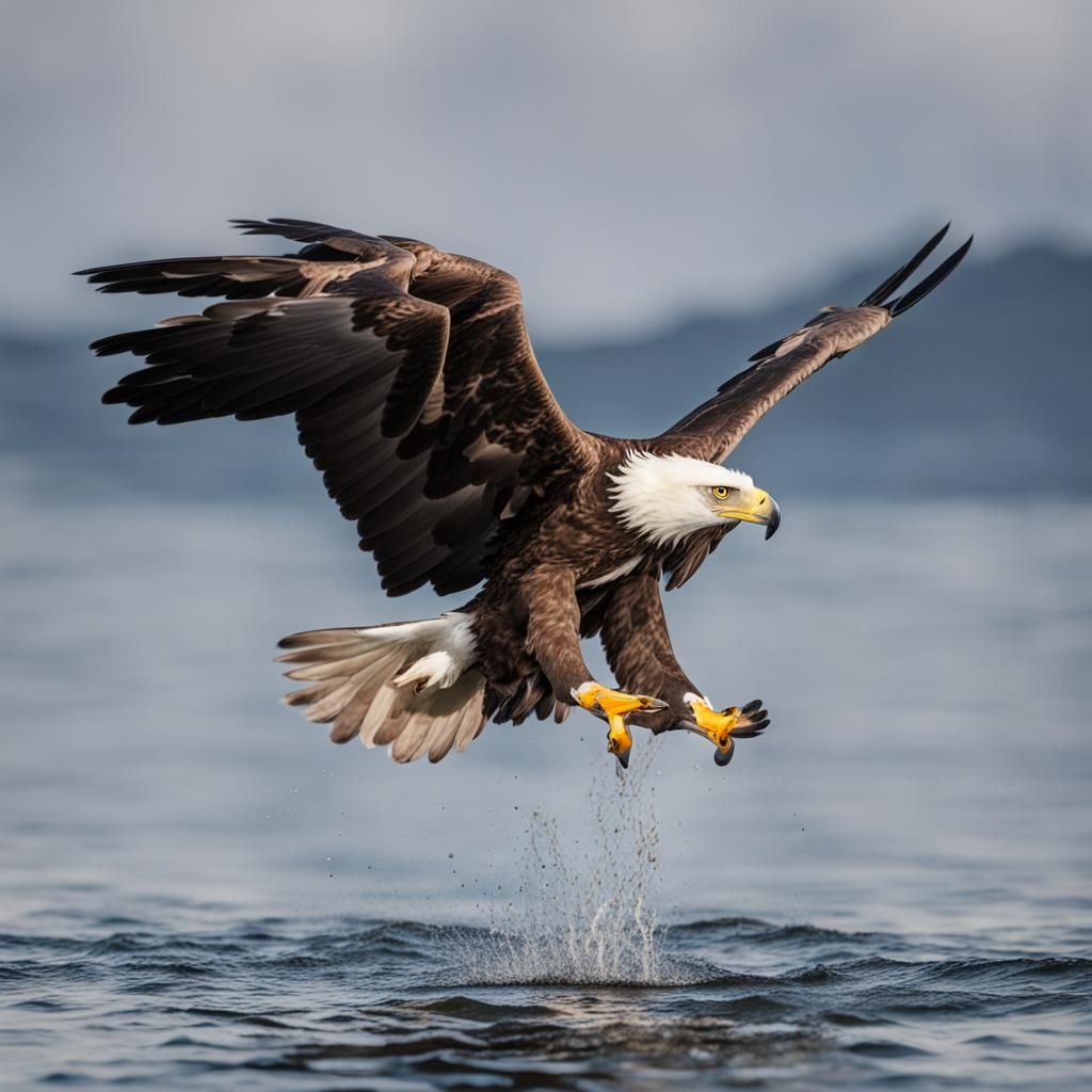 Sea Eagle Hunting Over Water with Fish