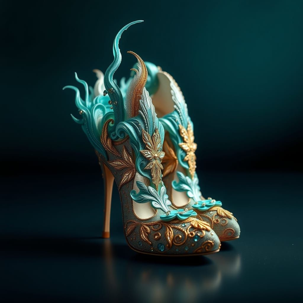 Ethereal High-Heeled Shoes in Underwater Fantasy Style