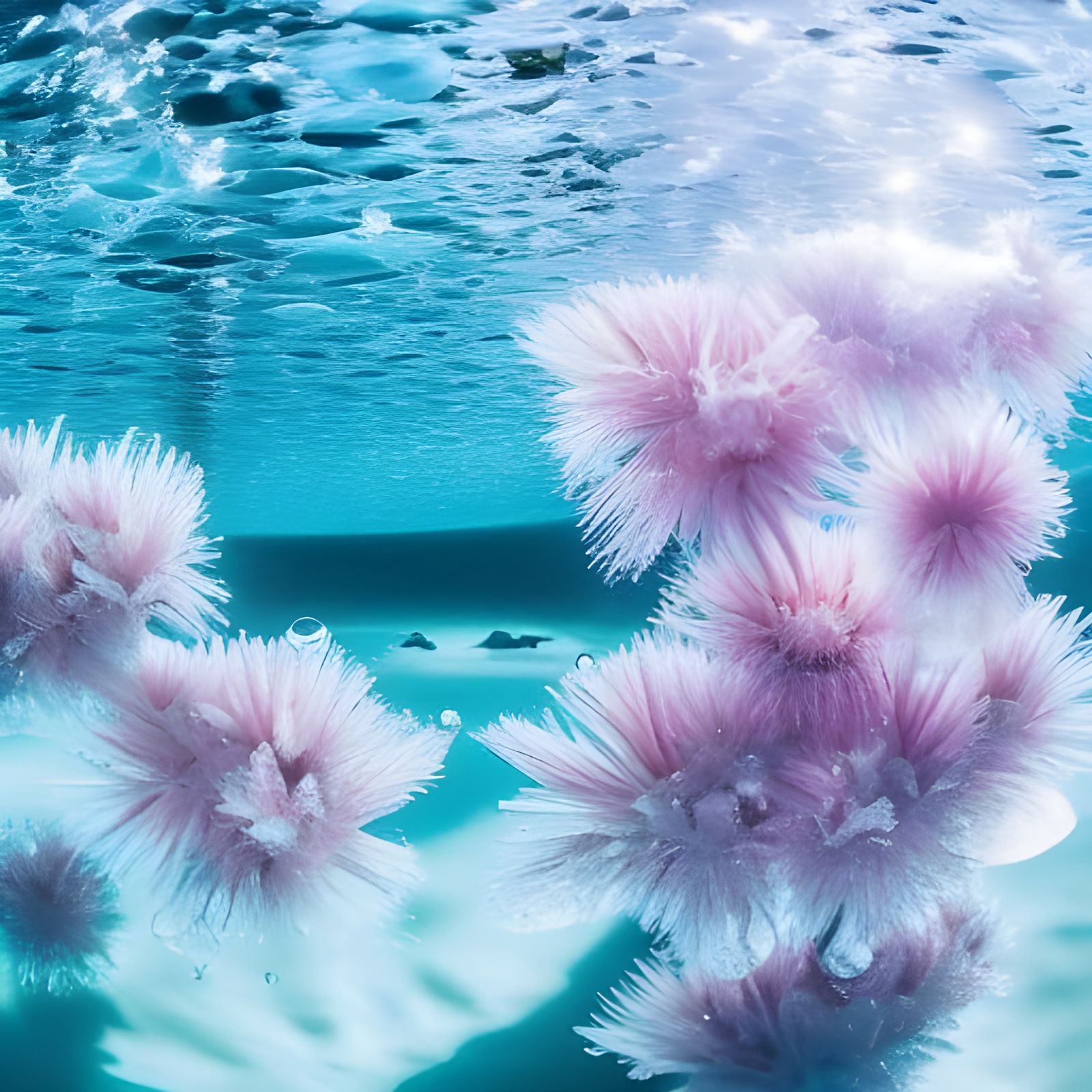 Underwater Antarctic Ocean Photography with Ice Flowers