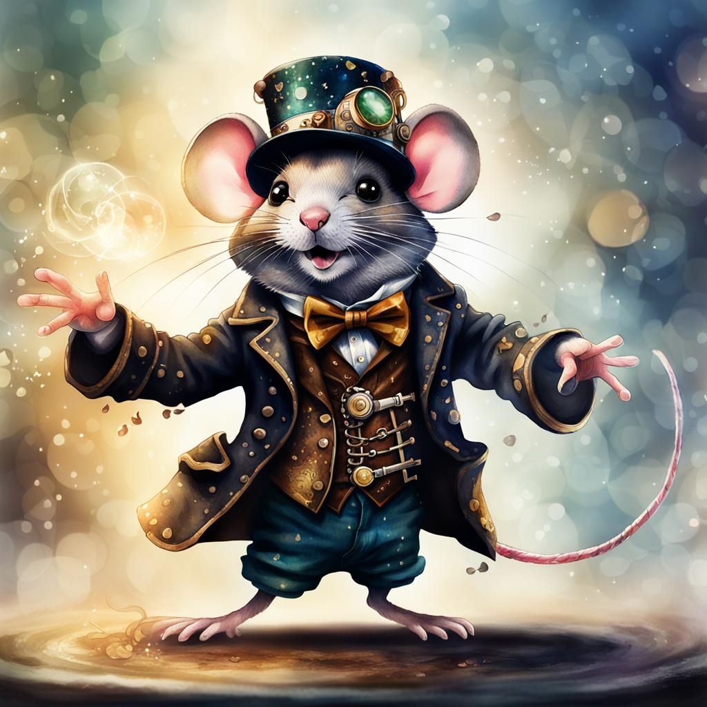 Steampunk Mouse Grooving: A Digital Watercolor Illustration