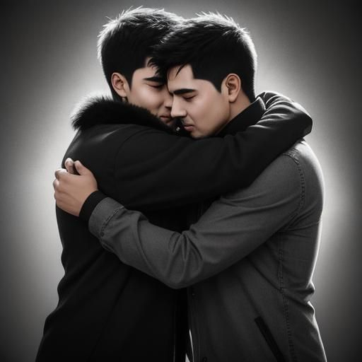 Brothers Hugging: Charcoal Art Portrait