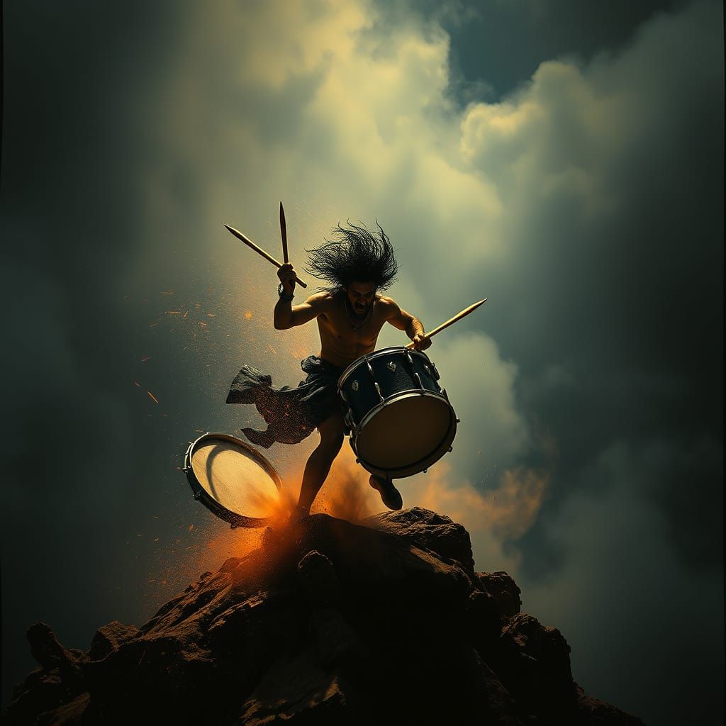 Epic Baroque Drummer in Frenzied Motion