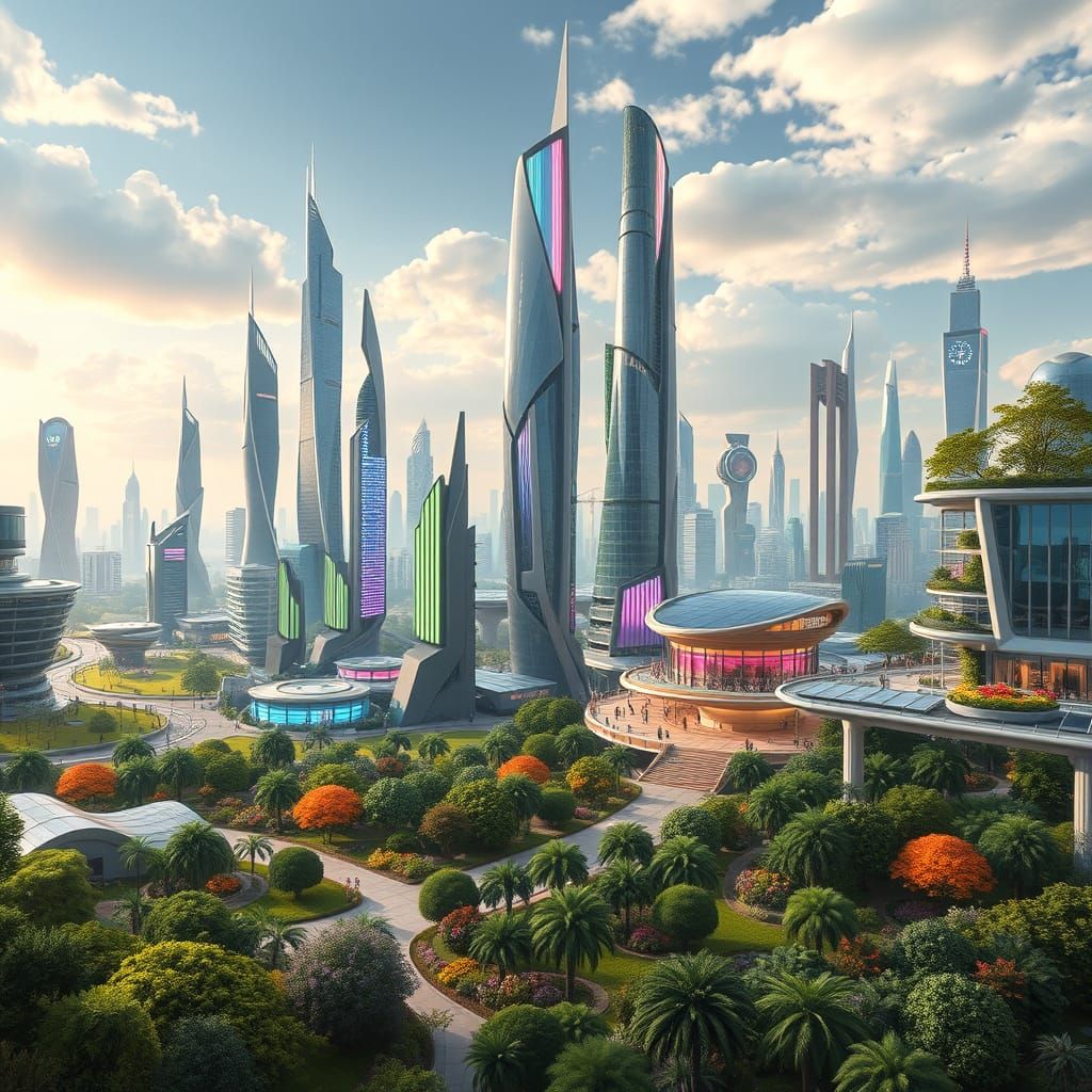 Eco-Friendly Futuristic Cityscape with Solar Integration