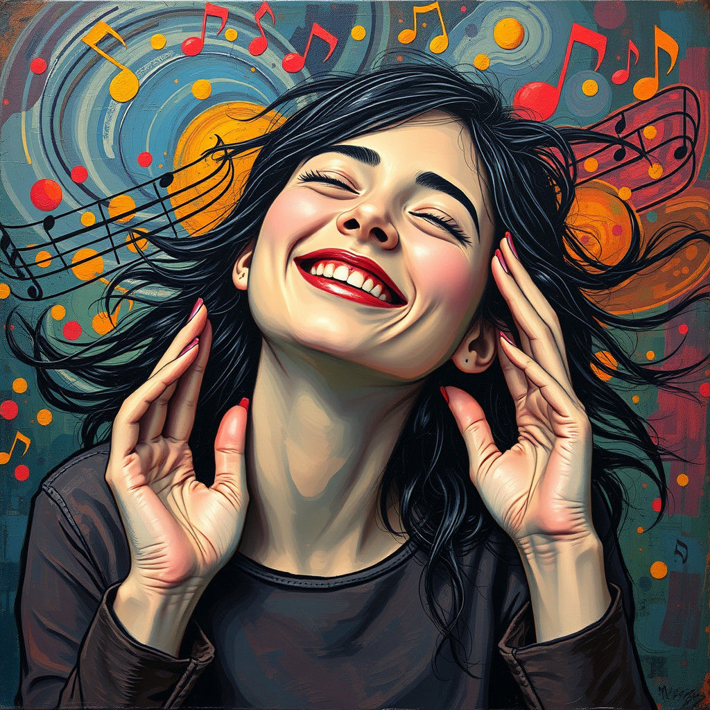Woman Immersed in Music: Surreal Abstract Expressionism
