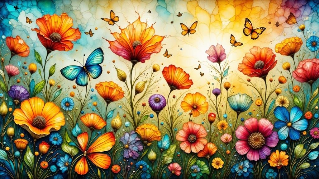 Stained Glass Meadow in Hyperrealistic Style