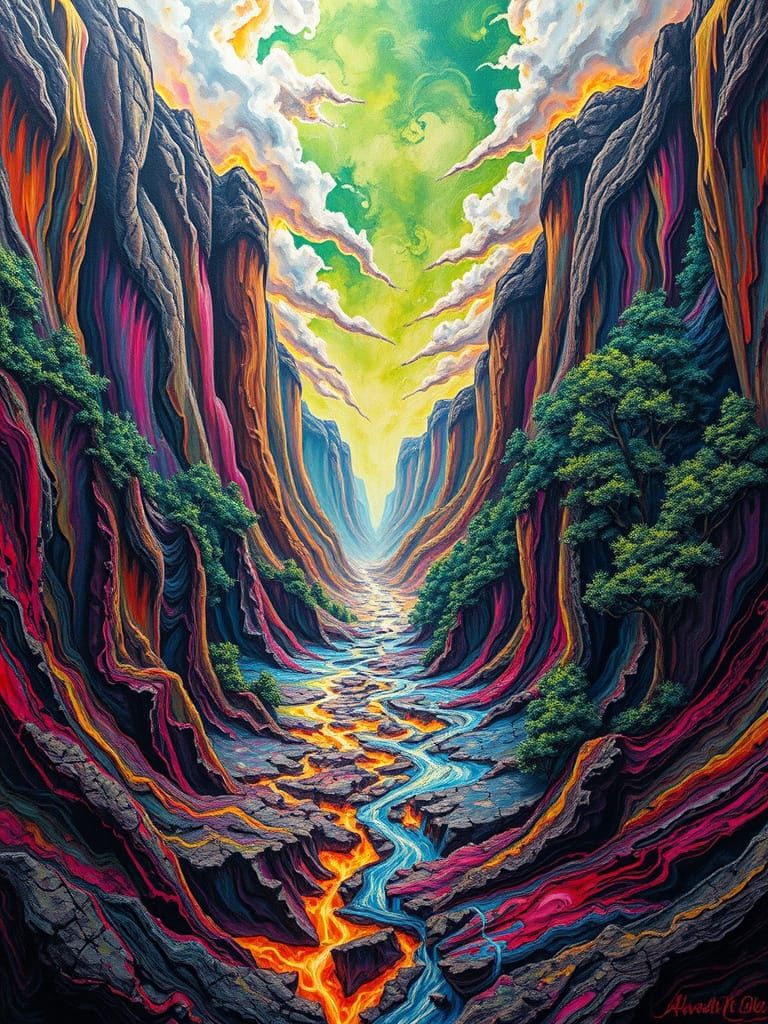 Molten Acrylic Landscape: Abstract Canyons