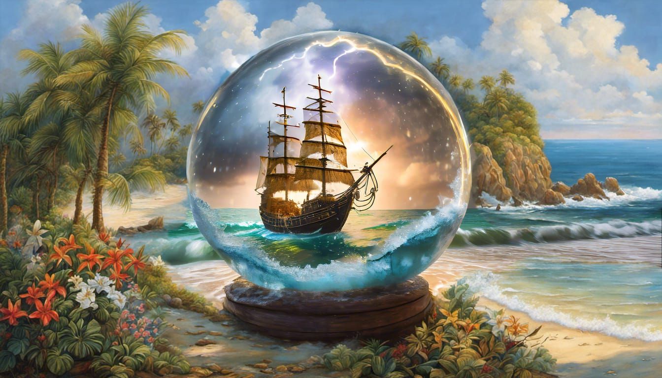 Tropical Beach Scene in Fantasy Art Style