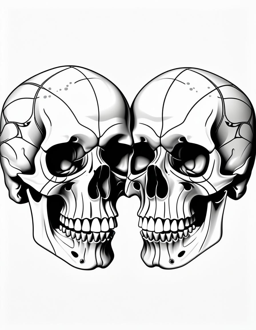 Intertwined Skulls Graphic Illustration with Horns