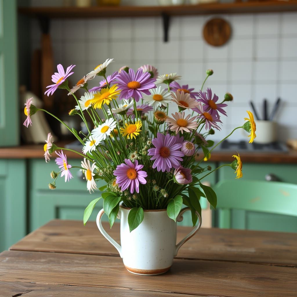 Whimsical Meadow Blooms in a Vintage Teacup