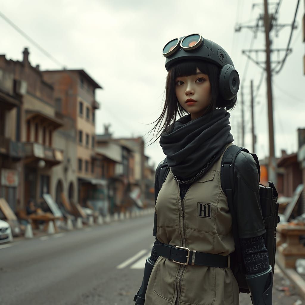 Dystopian Android Woman on Desolate Street