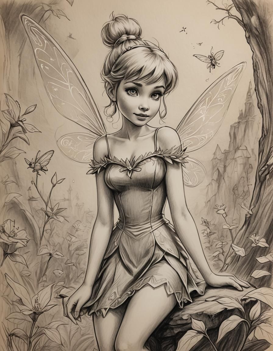 Tinkerbell in Neverland, pencil sketch