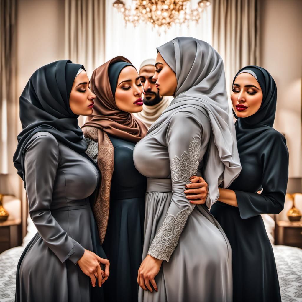 Hyperrealistic Bedroom Scene with Kissing Figures