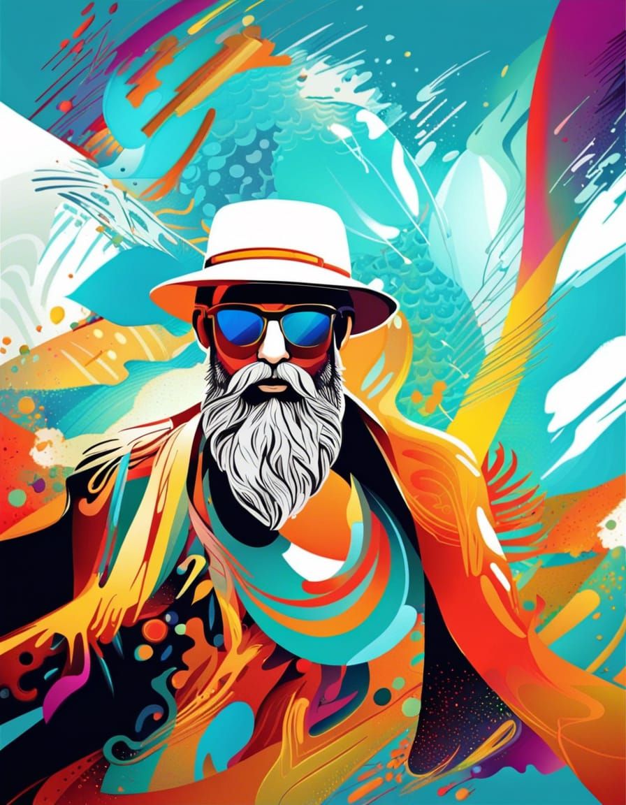 Colorful Vacation Portrait in Hyperrealistic Splash Art Styl...