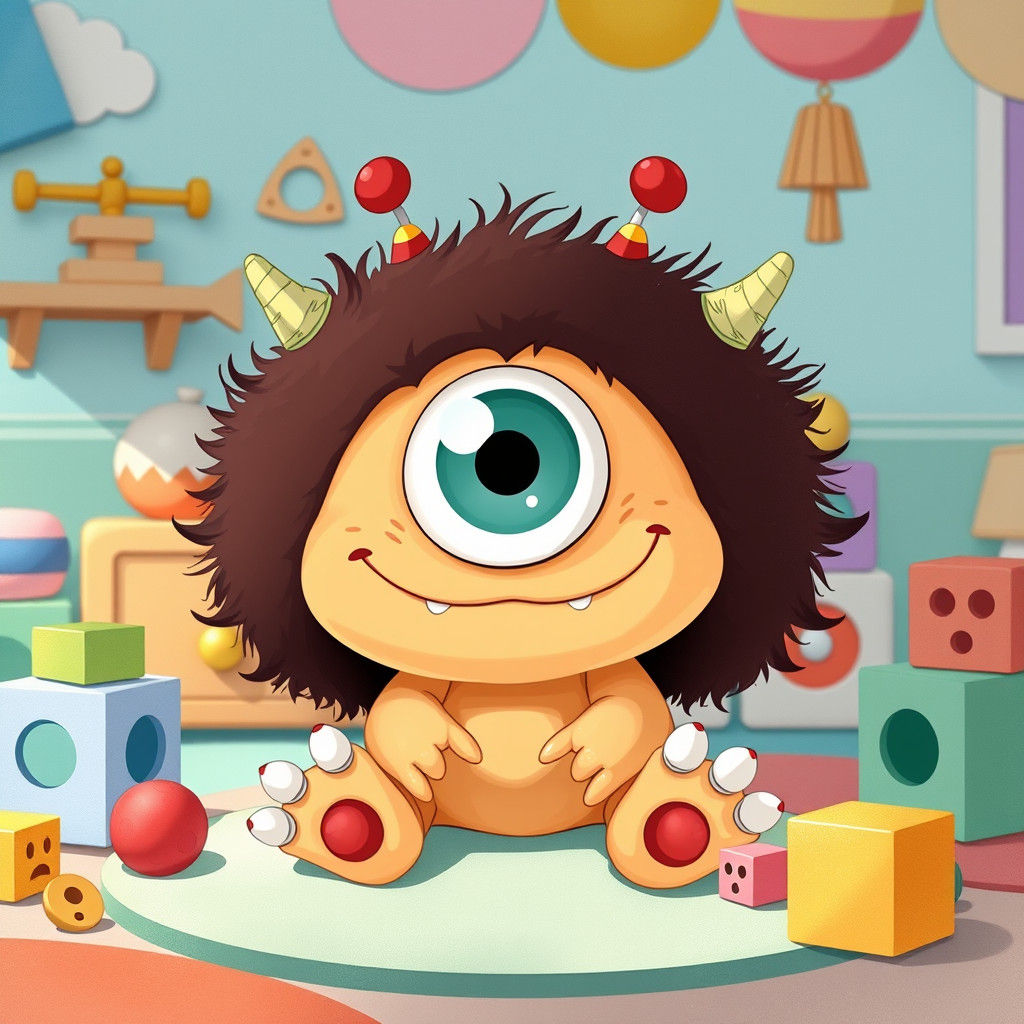 Adorable Anime Cyclops Monster in Nursery Setting